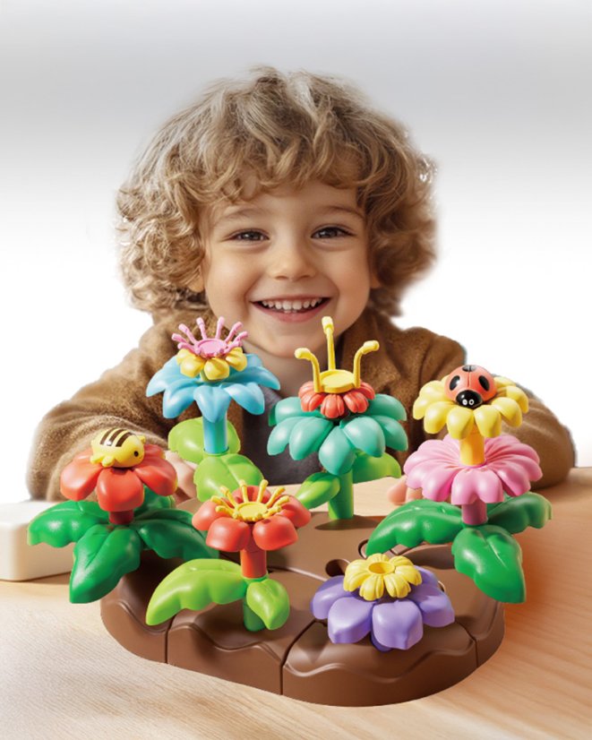 Stavebnica kvetinová záhradka so zvieratkami, 38 dielikov, pre deti od 3 rokov