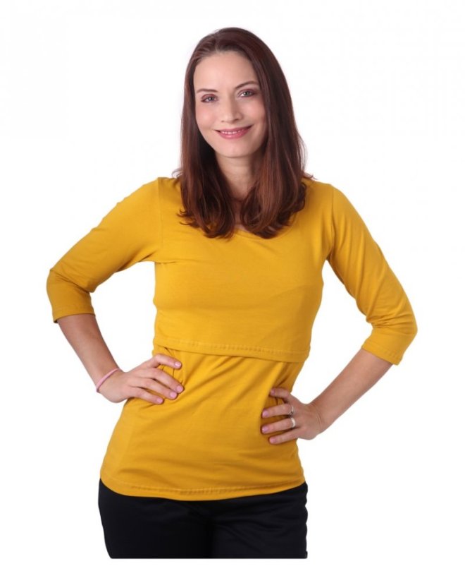Nursing T-shirt Catherine, 3/4 sleeves –mustard - Size: L/XL