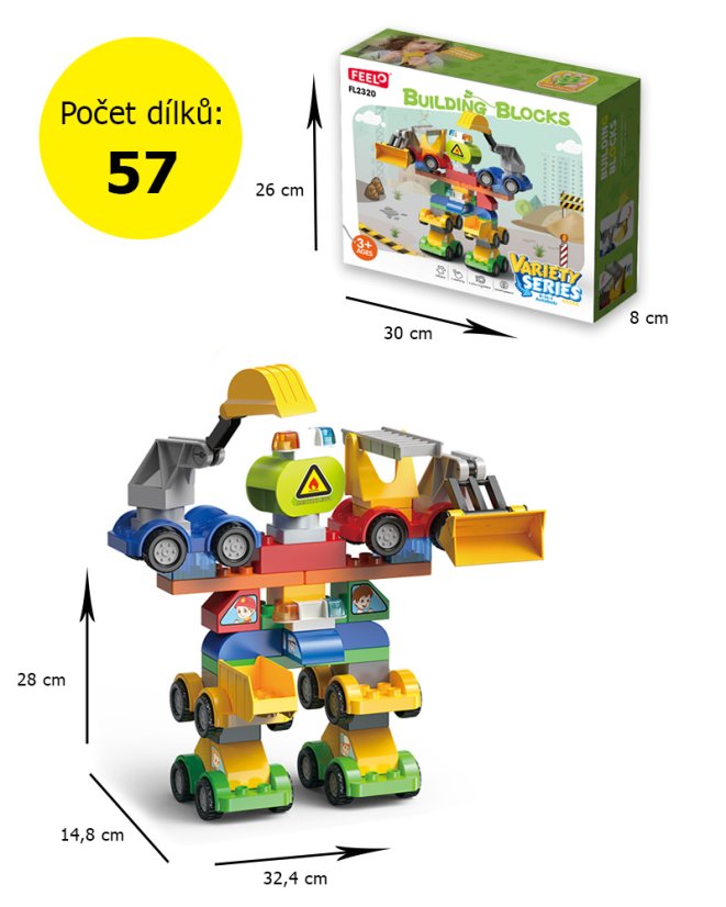 Stavebnice auto-robot 6v1, velké kompatibilní kostky pro děti od 3 let, 57 dílků