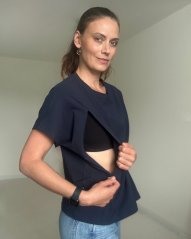 Kojicí tričko se zipem Kira, oversized – tmavě modré