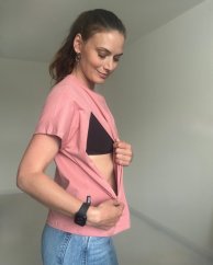 Kojicí tričko se zipem Kira, oversized – starorůžové