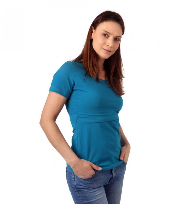 Tričko na dojčenie Katarína, krátky rukáv – tmavý tyrkys