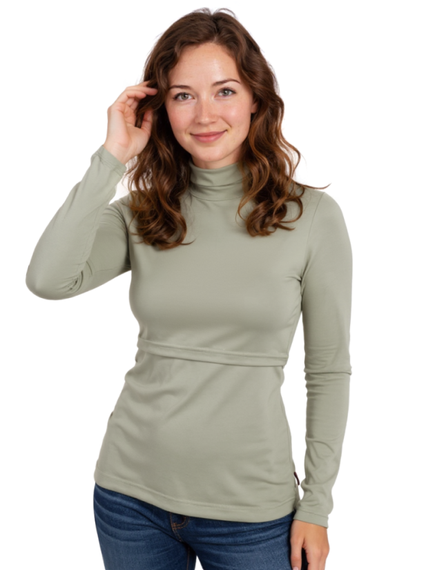 Breast-feeding roll-colar T-shirt Katerina, olive - Size: M/L
