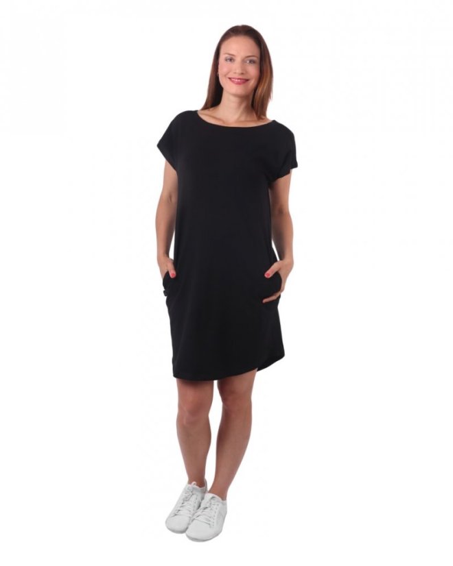 Dámske bavlnené oversized šaty s vreckami Zoe, čierne - Veľkosť: M/L