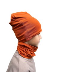 Detská čiapka bavlnená, obojstranná, čierna + škoricová