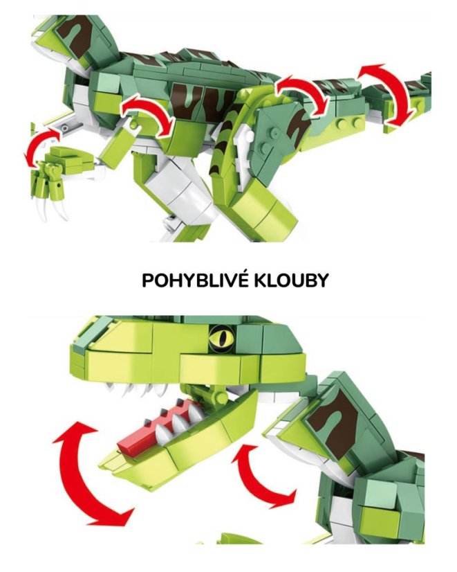 Stavebnice dinosaurus Velociraptor (41 cm dlouhý) s pohyblivými prvky, 533 dílků