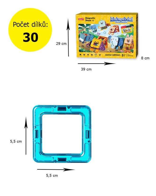 Magnetická stavebnice zvířátka, 30 dílků, pro děti od 3 let