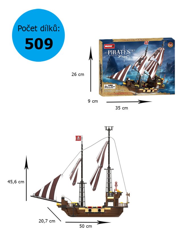Pirátská stavebnice loď pro děti od 6 let – 509 dílků