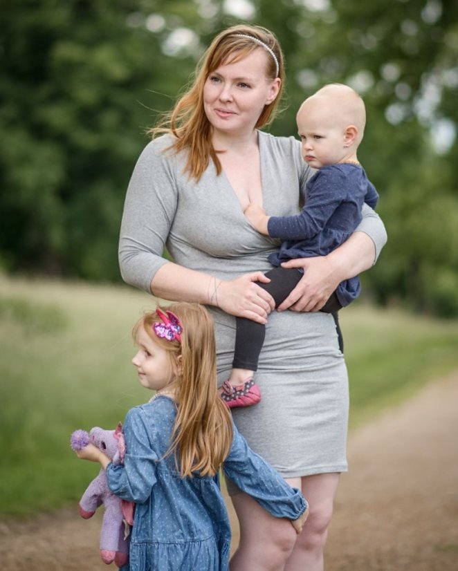 Dámske šaty (i na dojčenie) Amália, 3/4 rukáv, sivý melír - Veľkosť: XS/S