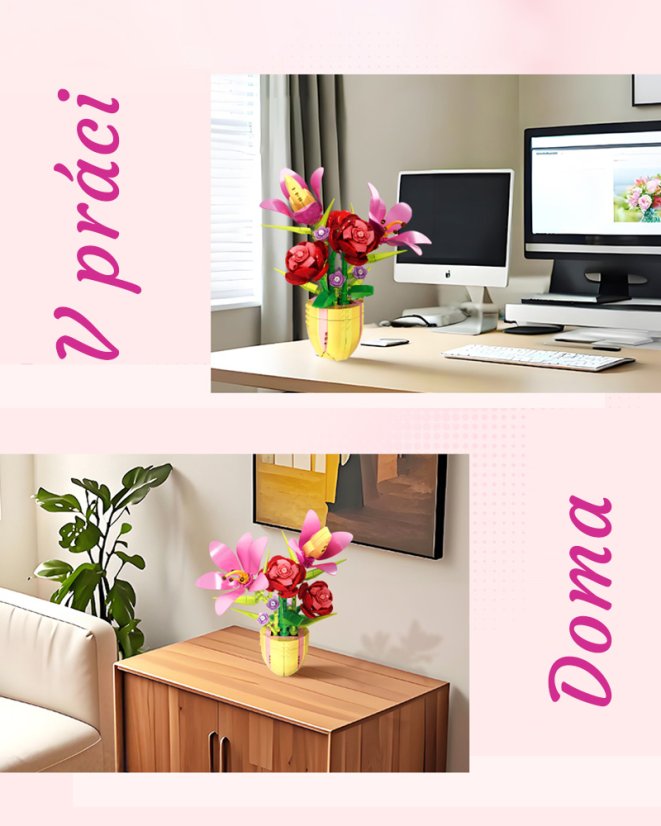 Stavebnice květiny v květináči (450 dílků) – růže, lilie a krokusy