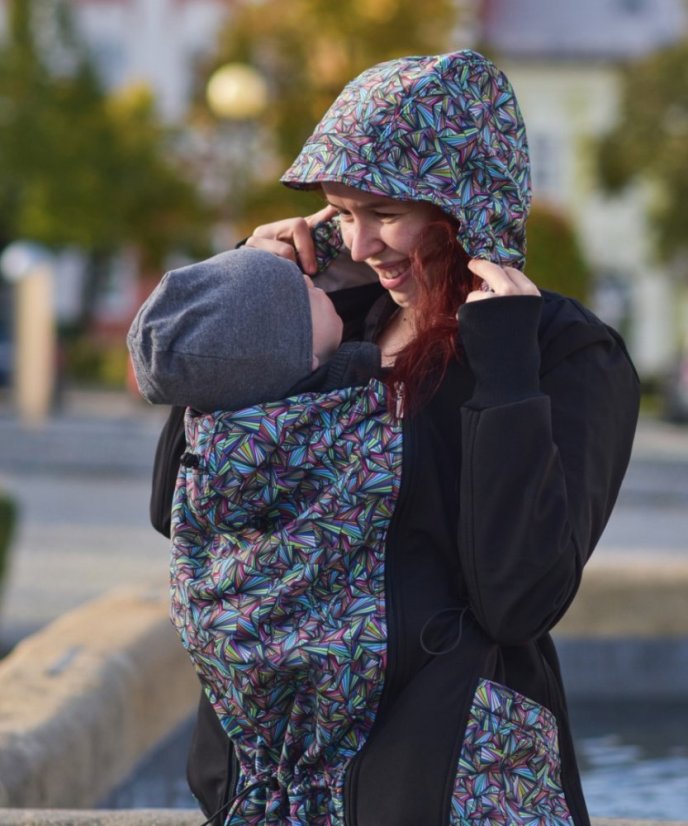 Softshell Babywearing jacket Alva, black with triangles