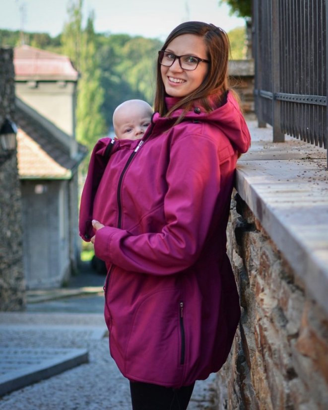 Babywearing softshell jacket Alice (front/back use) + MATERNITY INSERT, FUCHSIA - Size: S/M