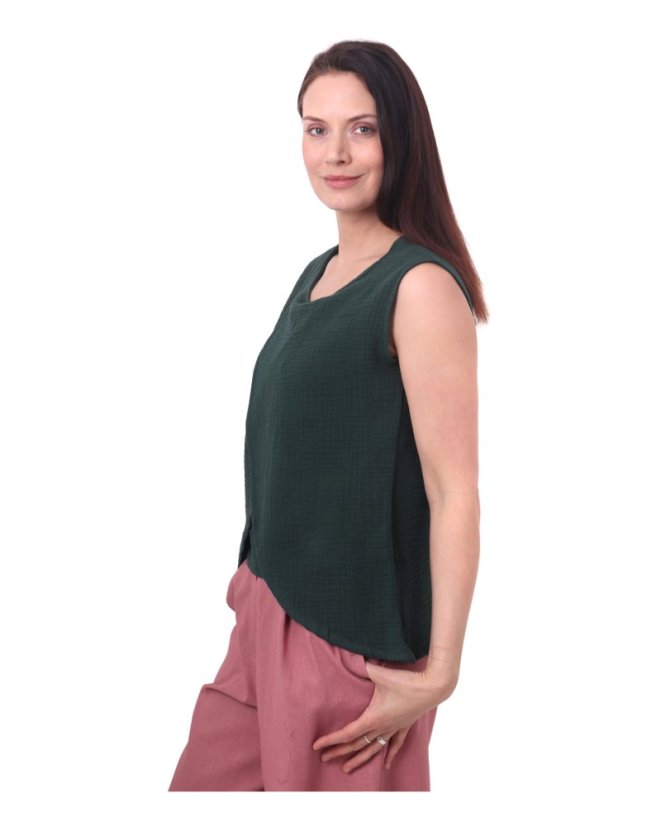 Kojicí mušelínové triko, tílko Maja, lahvově zelené