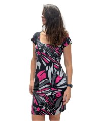 Dámske vzorované bavlnené šaty s vreckami Šárka, čierno-ružové