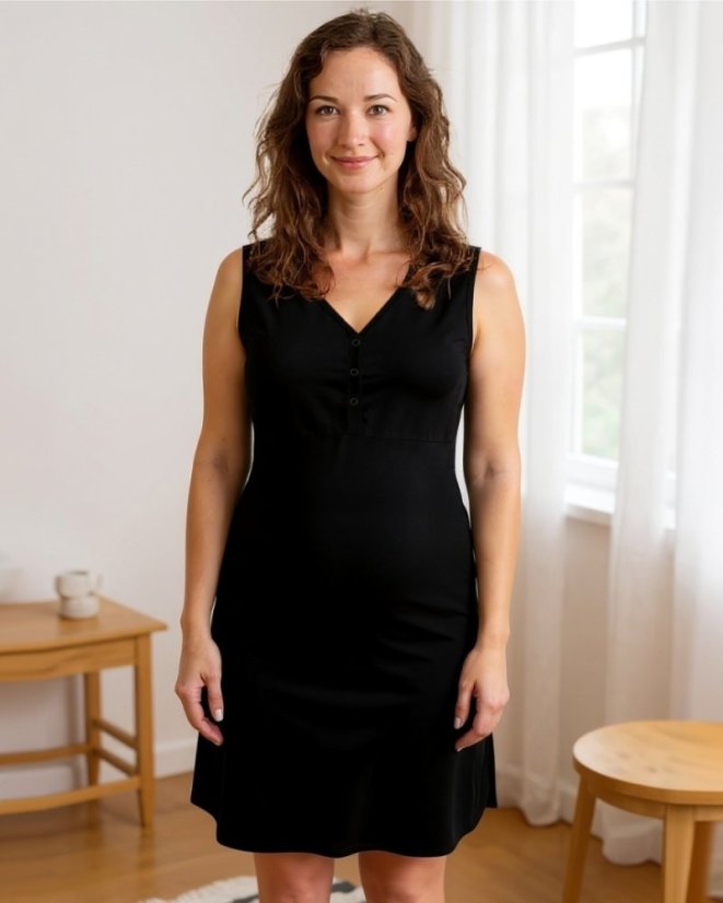 Kojící noční košile rozepínací, bez rukávů, černá - Velikost: L/XL