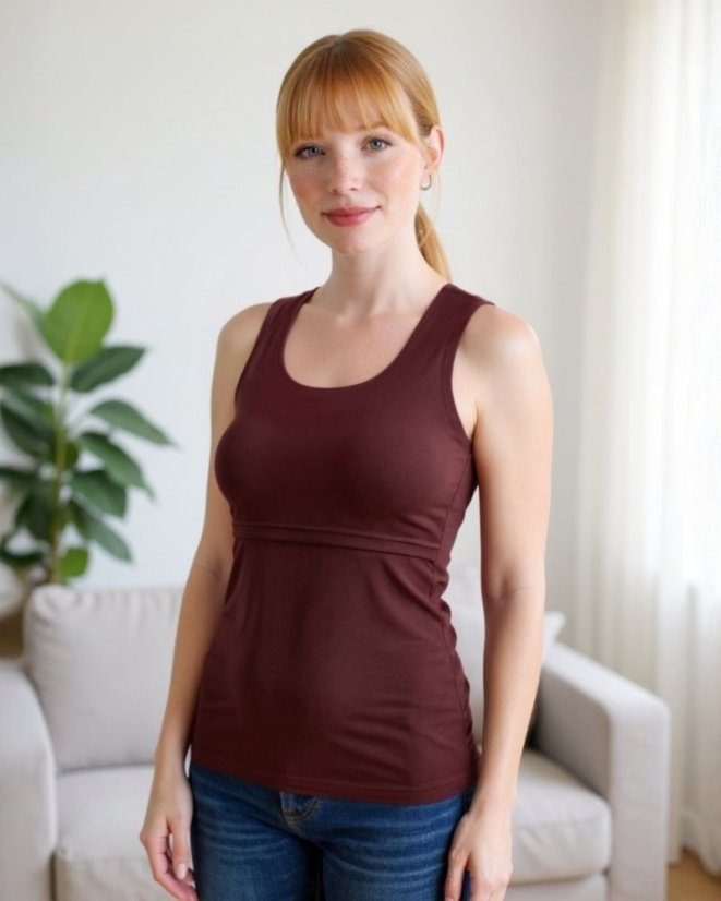 Breast-feeding T-shirt Katerina, no sleeves, BORDO - Size: XS/S