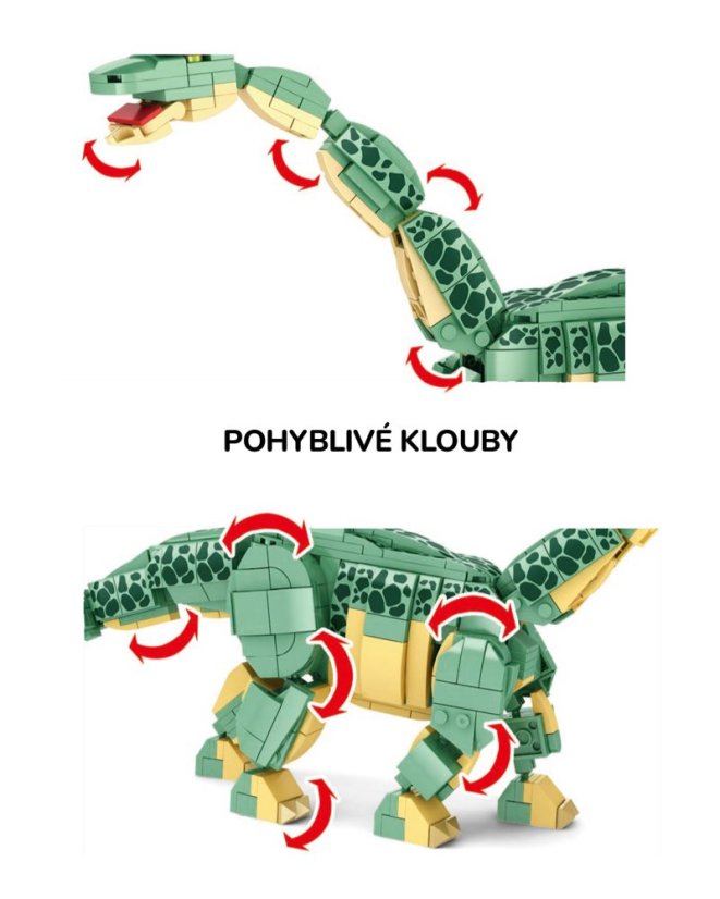 Stavebnice dinosaurus Brontosaurus (46 cm dlouhý) s pohyblivými prvky, 589 dílků