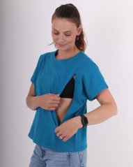 Kojicí tričko se zipem Kira, oversized – tmavý tyrkys