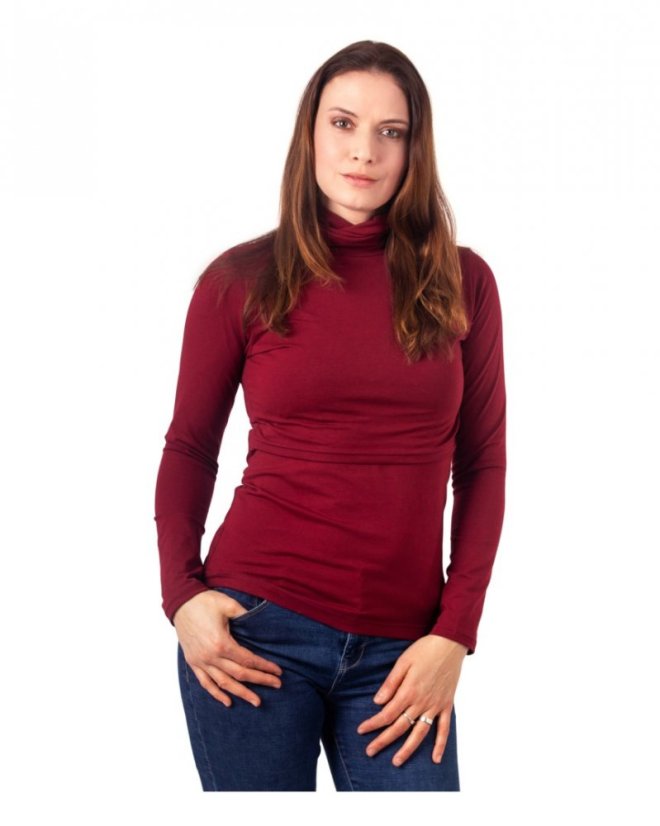Breast-feeding roll-colar T-shirt Katerina, wine red - Size: XS/S