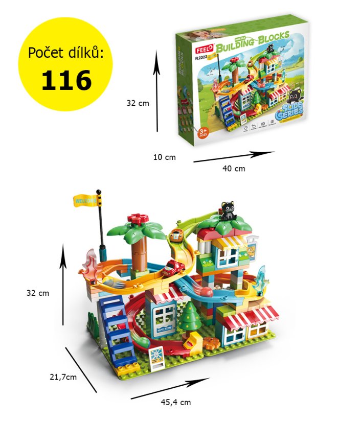 Stavebnice kuličková autodráha, 116 dílků, pro děti od 3 let