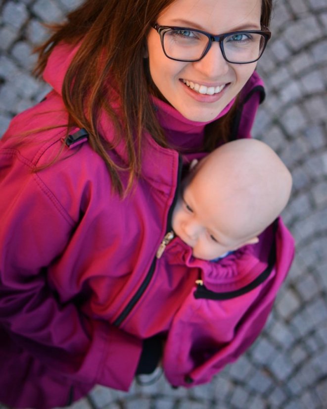 Babywearing softshell jacket Alice (front/back use) + MATERNITY INSERT, FUCHSIA - Size: S/M