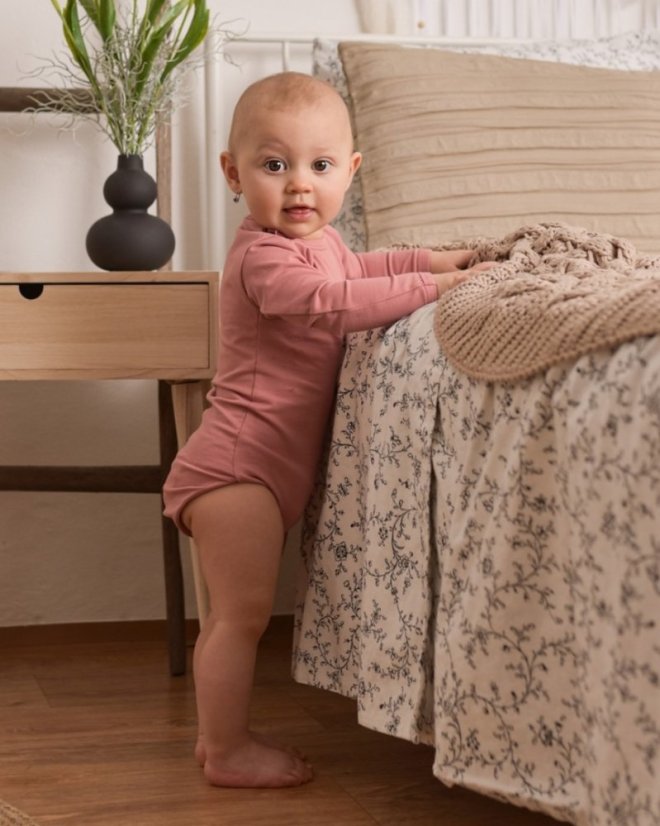 Dětské body s dlouhým rukávem, starorůžové