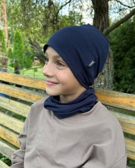 Dětská čepice bavlněná, oboustranná, černá + tmavě modrá