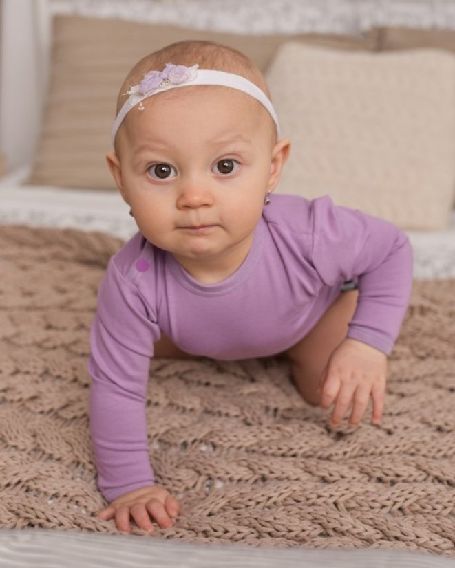 Dětské body s dlouhým rukávem, levandulově fialové