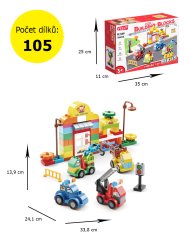 Stavebnice čerpací stanice s auty – velké kostky pro děti od 3 let, 105 dílků