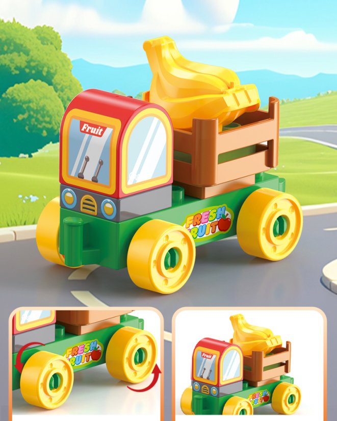 Stavebnice obchod s ovocem a autem, 133 dílků, pro děti od 3 let