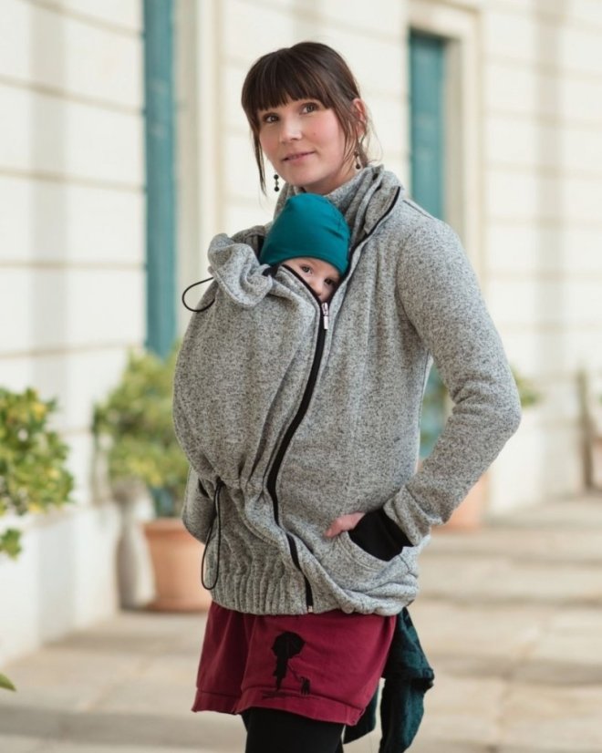 Babywearing sweater (front babywearing only) Elsa, grey melange - Size: XS