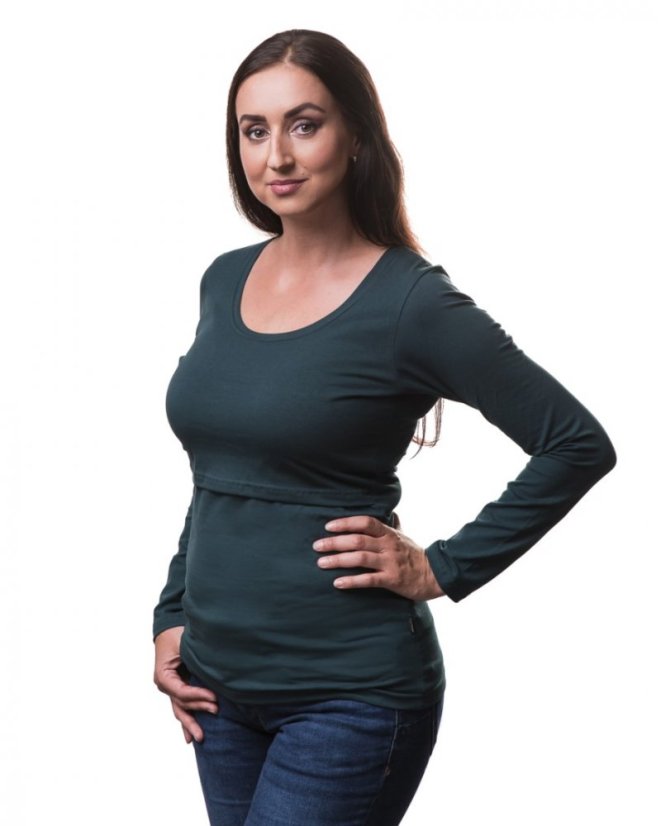 Nursing T-shirt Catherine, long sleeves – dark green - Size: L/XL