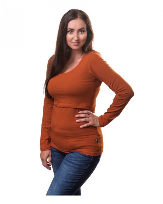 Nursing T-shirt Catherine, long sleeves – cinnamon - Size: M/L