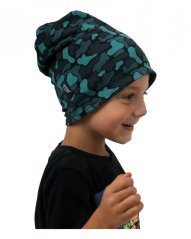 Detská čiapka bavlnená, obojstranná, čierna+ zelený maskáč