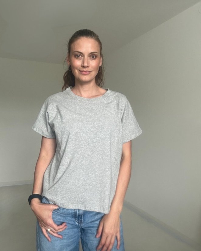 Majica za dojenje z zadrgo Kira, oversized – siv melange