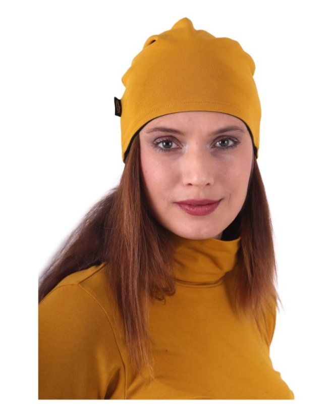 Baumwollmütze für Damen, zweiseitig,schwarz + Senffarbe L