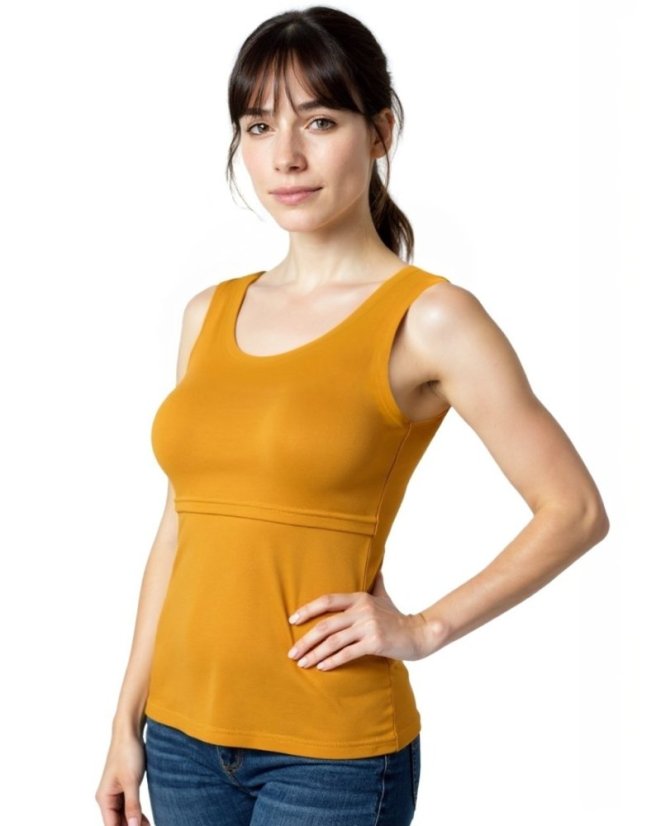 Breast-feeding T-shirt Katerina, no sleeves, mustard - Size: XS/S