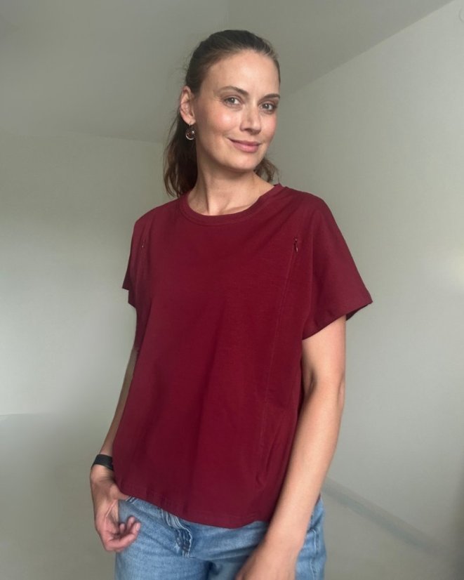 Tričko na dojčenie so zipsom Kira, oversized – vínové
