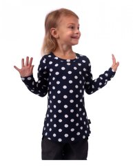 Girls’ T-shirt, long sleeve, blue with polka dots