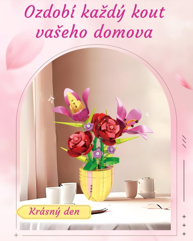 Stavebnice květiny v květináči (450 dílků) – růže, lilie a krokusy