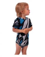 Kojenecké body, krátký rukáv, vzorované černá, šedá, tyrkys