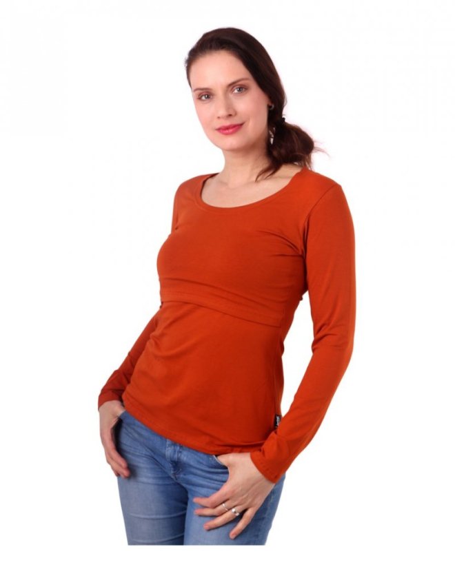 Nursing T-shirt Catherine, long sleeves – cinnamon - Size: M/L