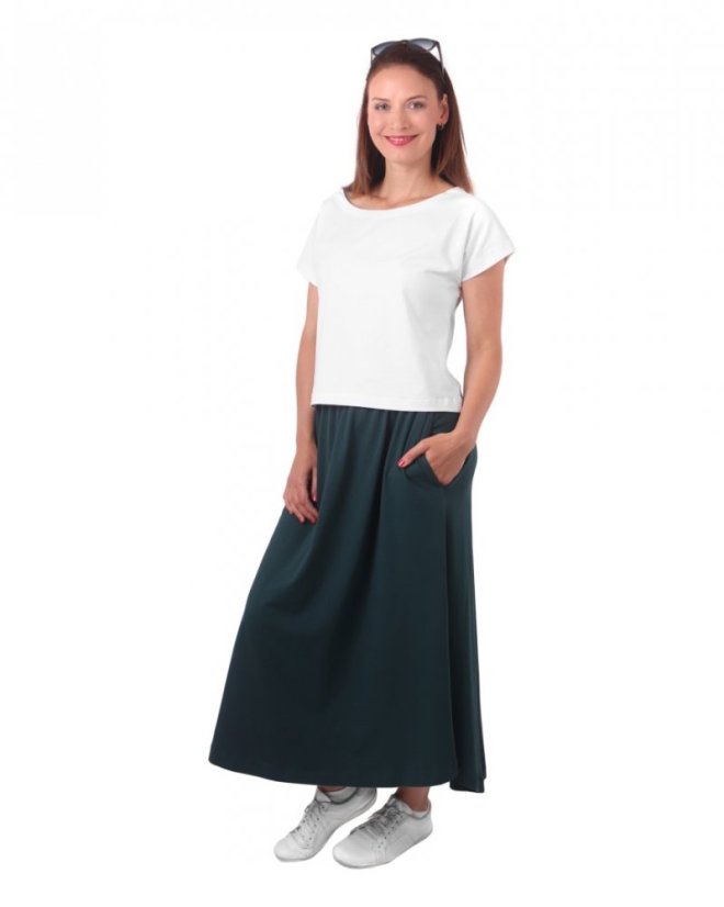 Long skirt with pockets Linda, dark green