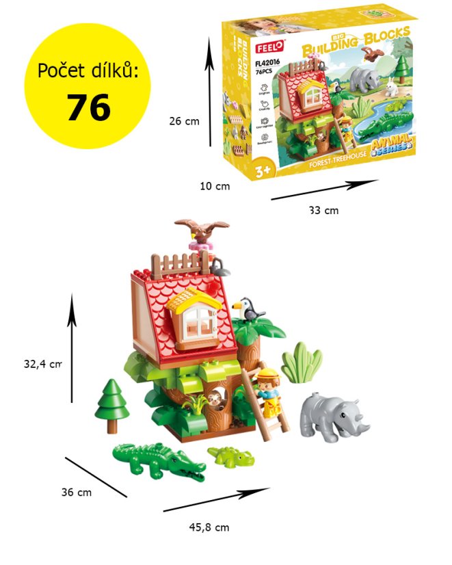 Stavebnice domeček na stromě se zvířátky, 76 dílků, pro děti od 3 let