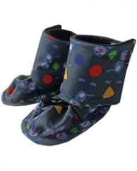 Zimní capáčky (botičky) pro miminka ze softshellu zateplené fleecem, roboti