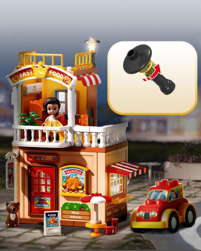 Stavebnice restaurace s autem, 115 dílků, pro děti od 3 let