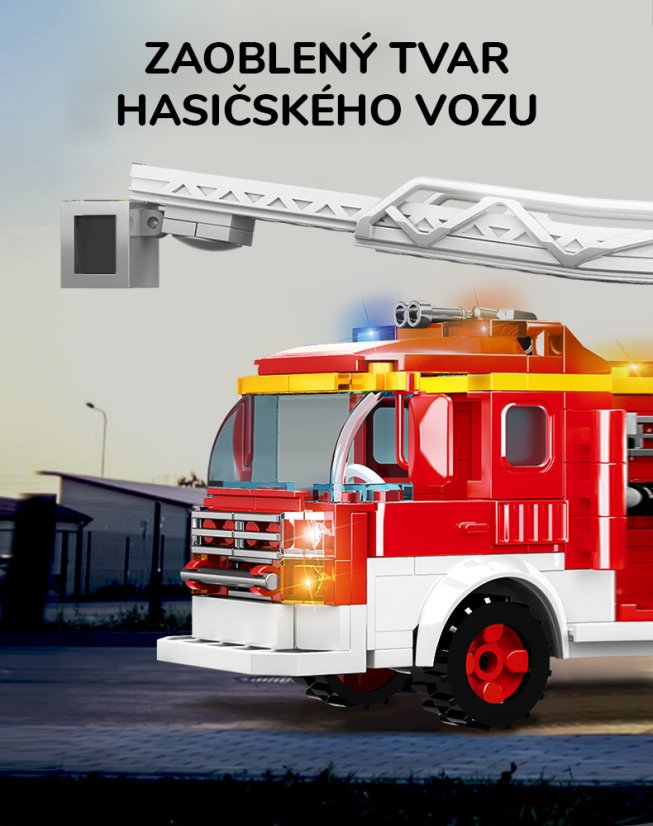 Stavebnice hasičské auto s pohyblivými prvky, velké 20cm, 433 dílků