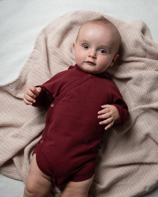 Baby wrap bodysuit onesie, wine red