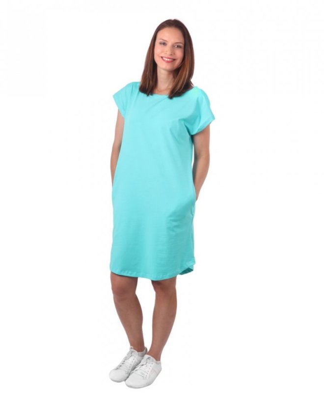 Dámske bavlnené oversized šaty s vreckami Zoe, tyrkysové - Veľkosť: M/L