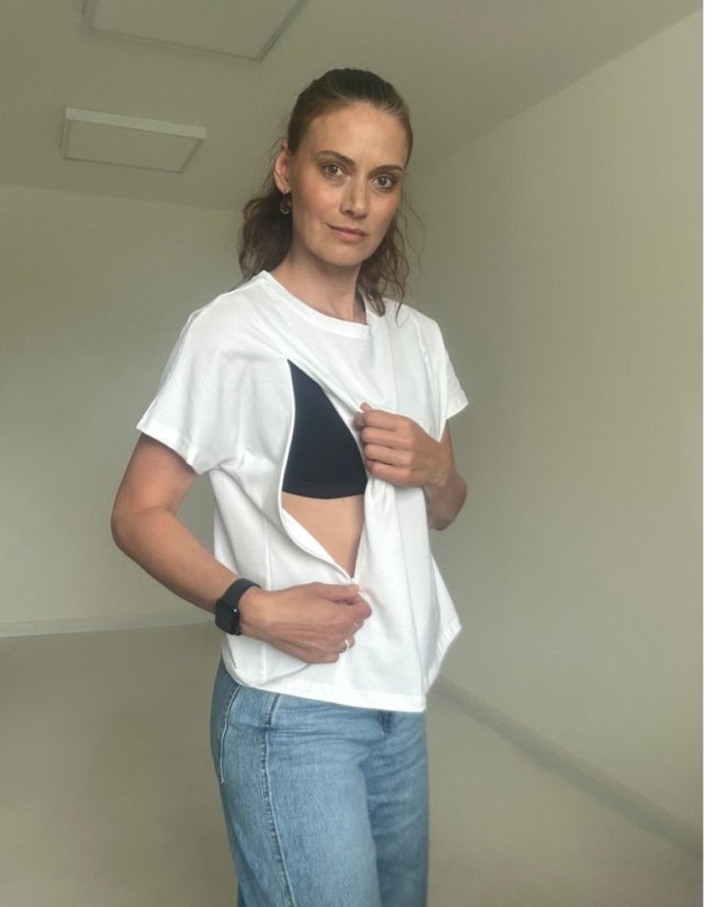 Kojicí tričko se zipem Kira, oversized – bílé